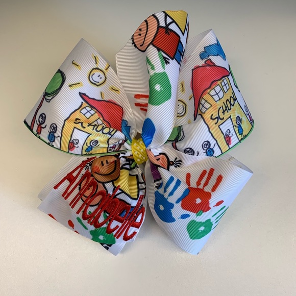 Any name, Monogrammed School Print Hair Bow - Picture 4 of 8